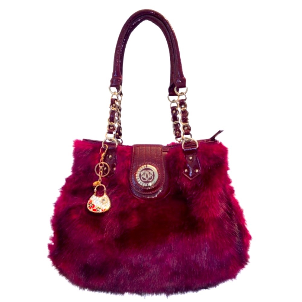 Sharif Elegant Burgundy Faux Fur Handbag NWOT